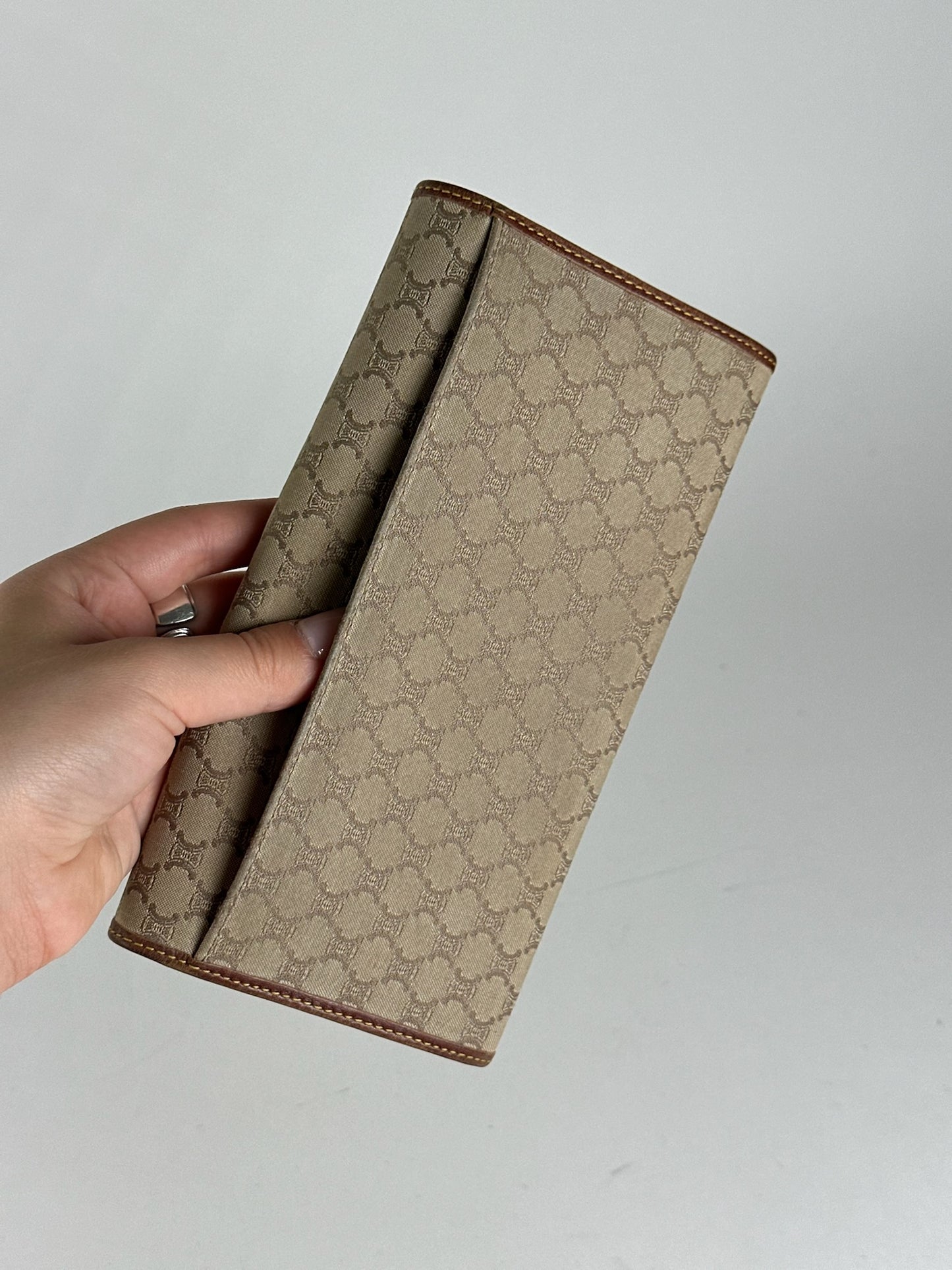 Vintage Celine Triomphe leather ID holder, card holder beige