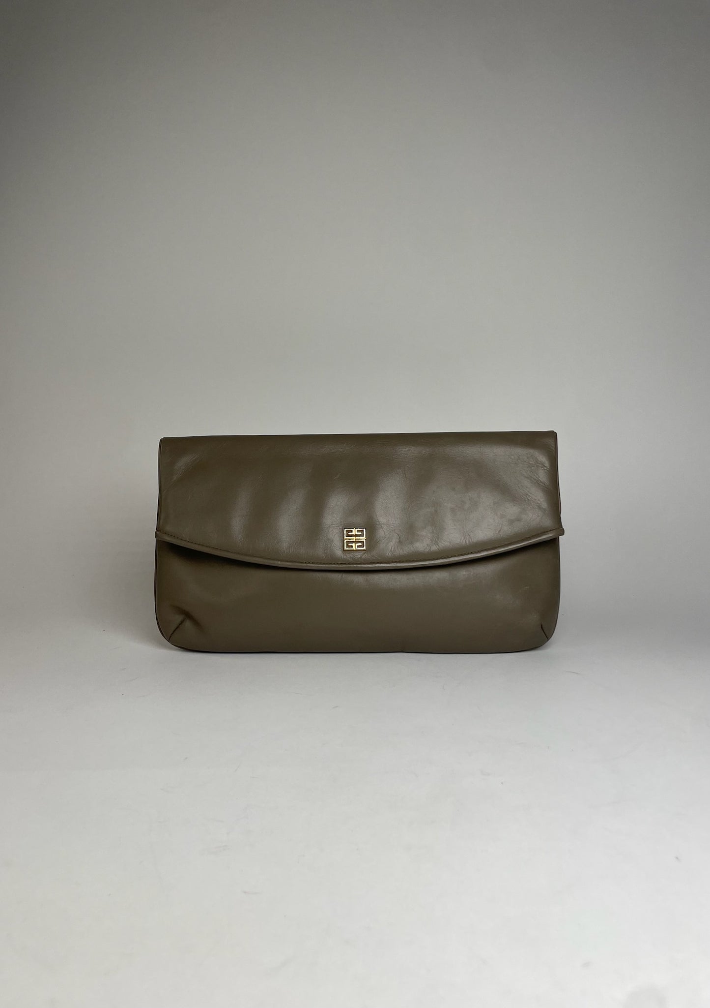 Vintage Givenchy Leather Clutch Grey Brown