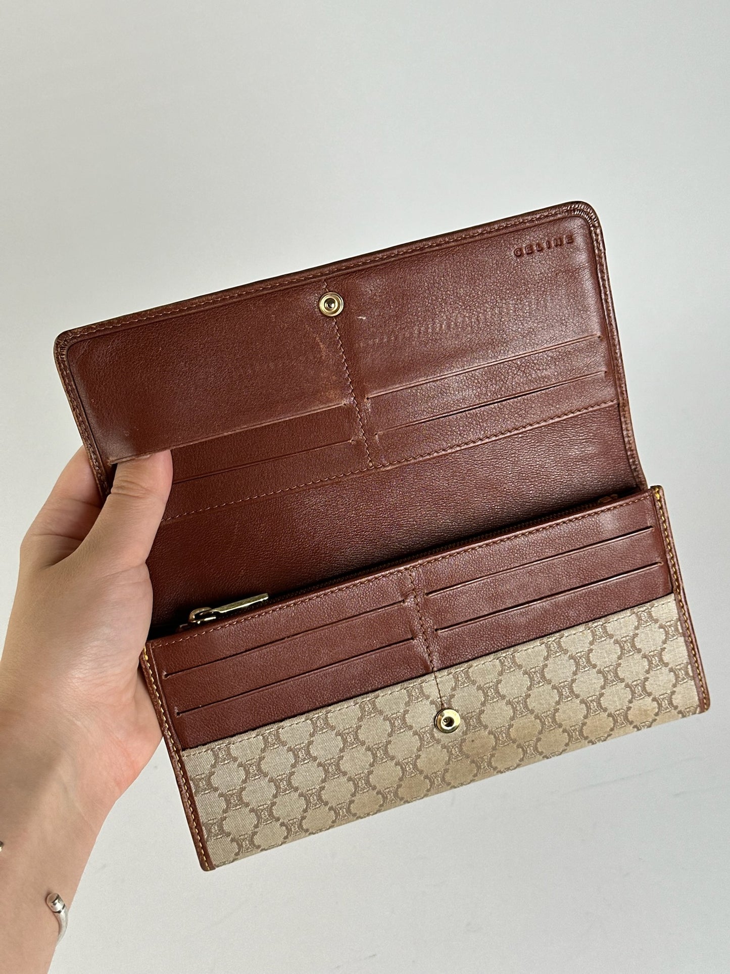 Vintage Celine Triomphe leather ID holder, card holder beige