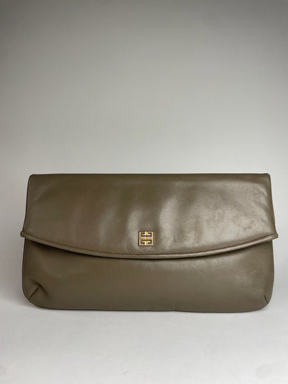 Vintage Givenchy Leather Clutch Grey Brown
