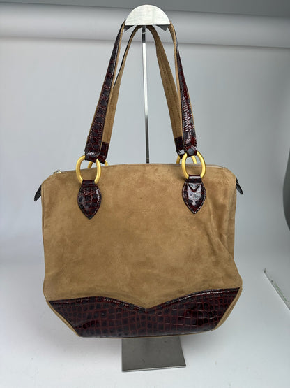 Vintage Balenciaga Suede Patent Leather Bag Purple Brown