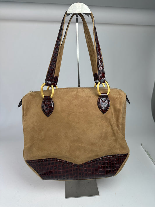 Vintage Balenciaga Suede Patent Leather Bag Purple Brown