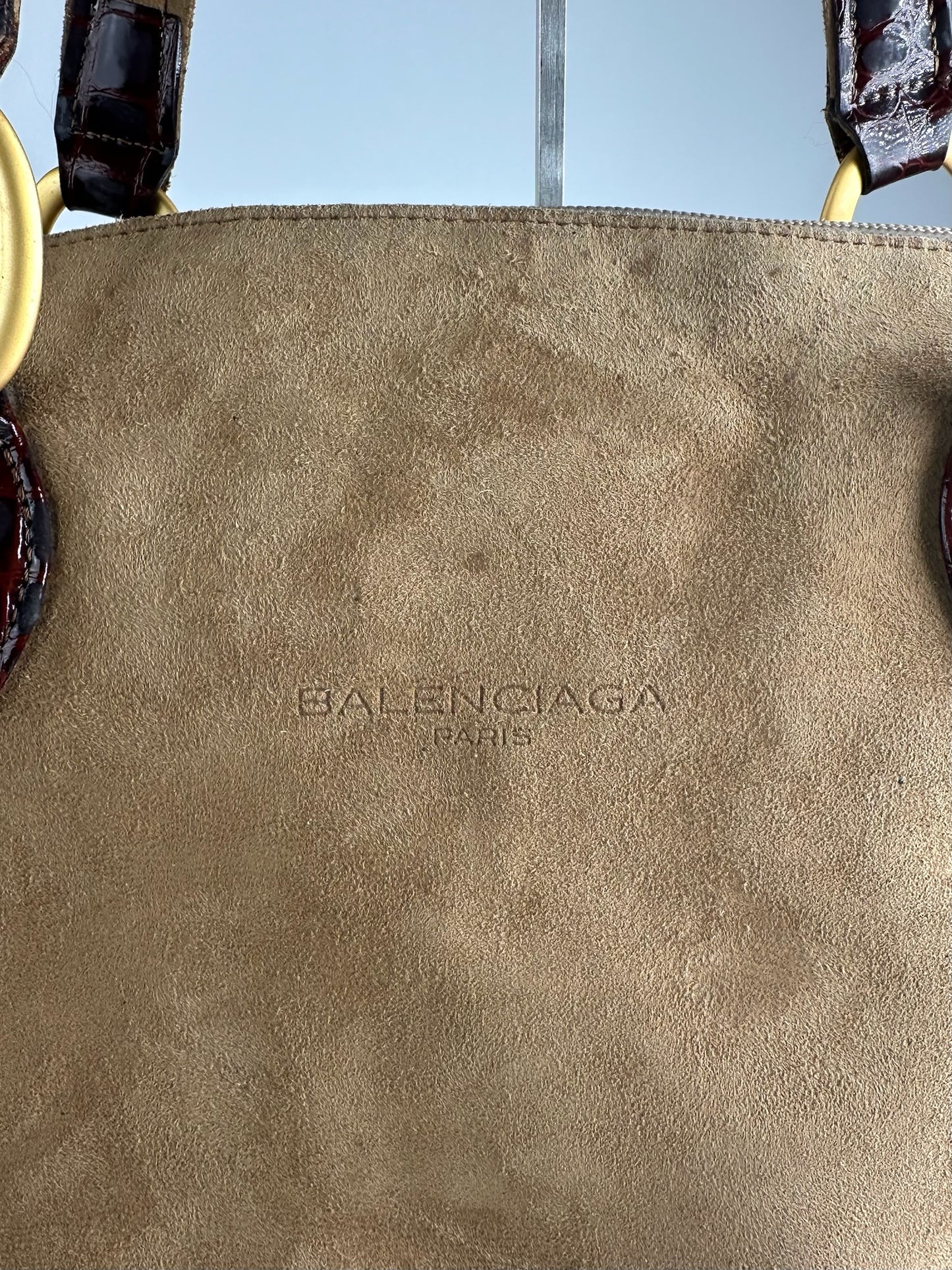 Vintage Balenciaga Suede Patent Leather Bag Purple Brown