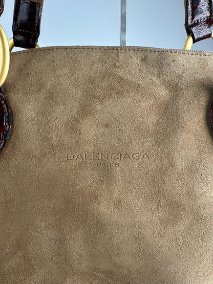 Vintage Balenciaga Suede Patent Leather Bag Purple Brown