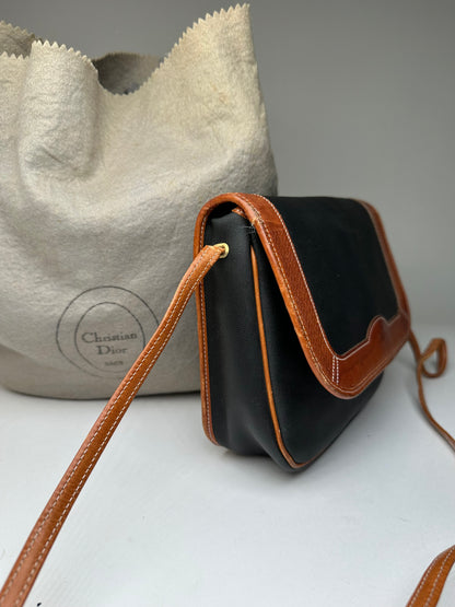 Vintage Dior Canvas Leather Shoulder Bag Black Tan