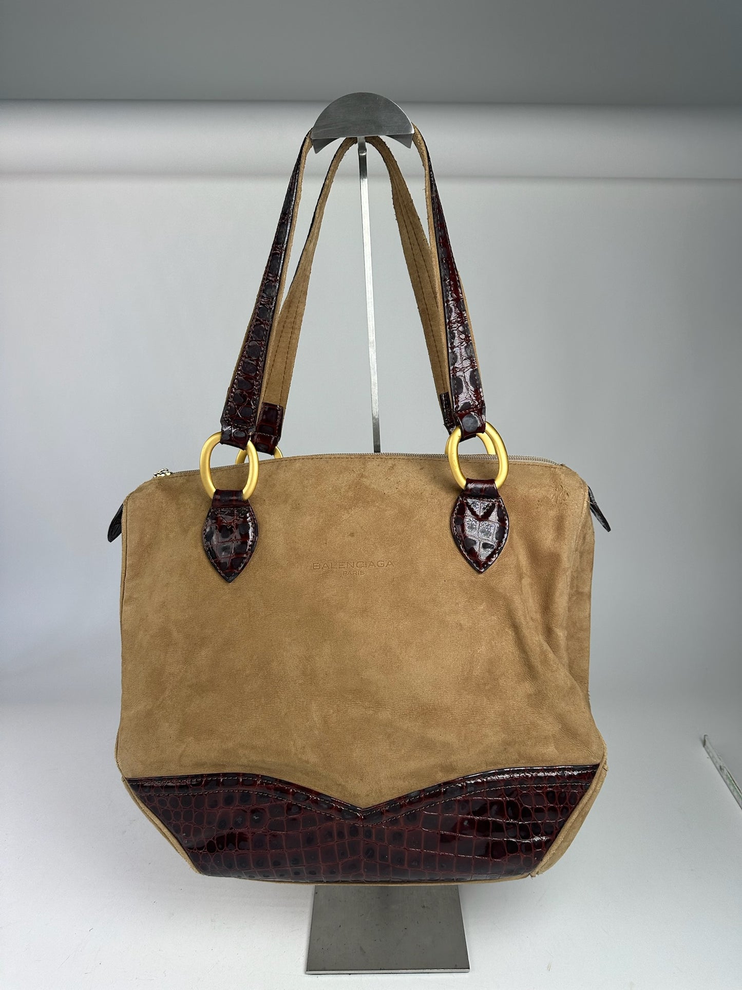 Vintage Balenciaga Suede Patent Leather Bag Purple Brown