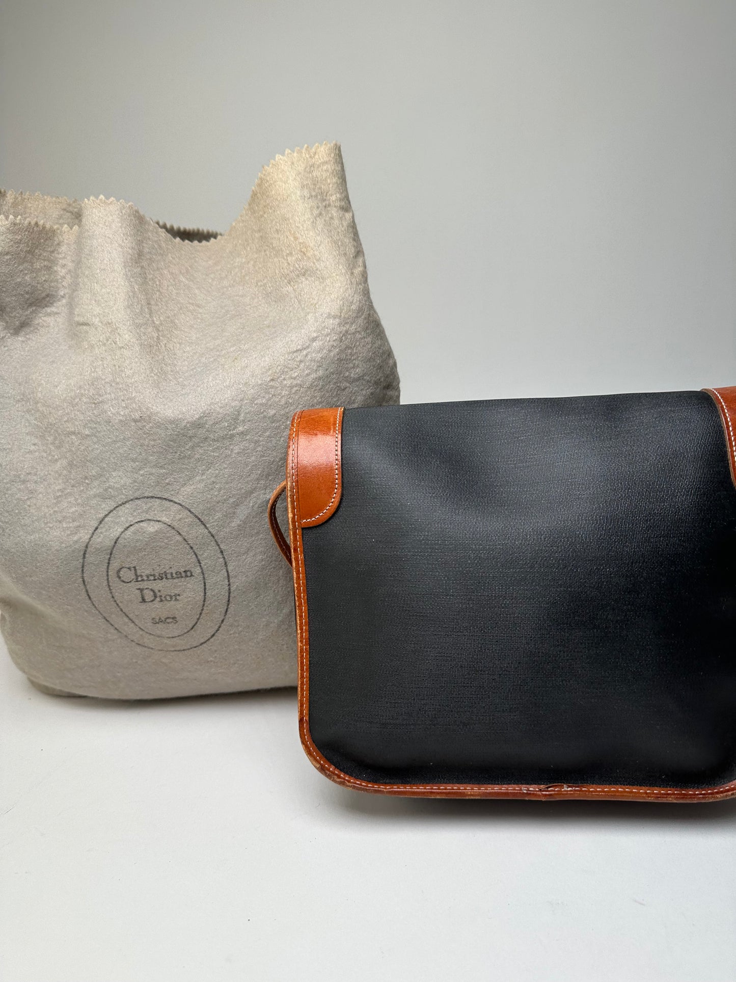 Vintage Dior Canvas Leather Shoulder Bag Black Tan