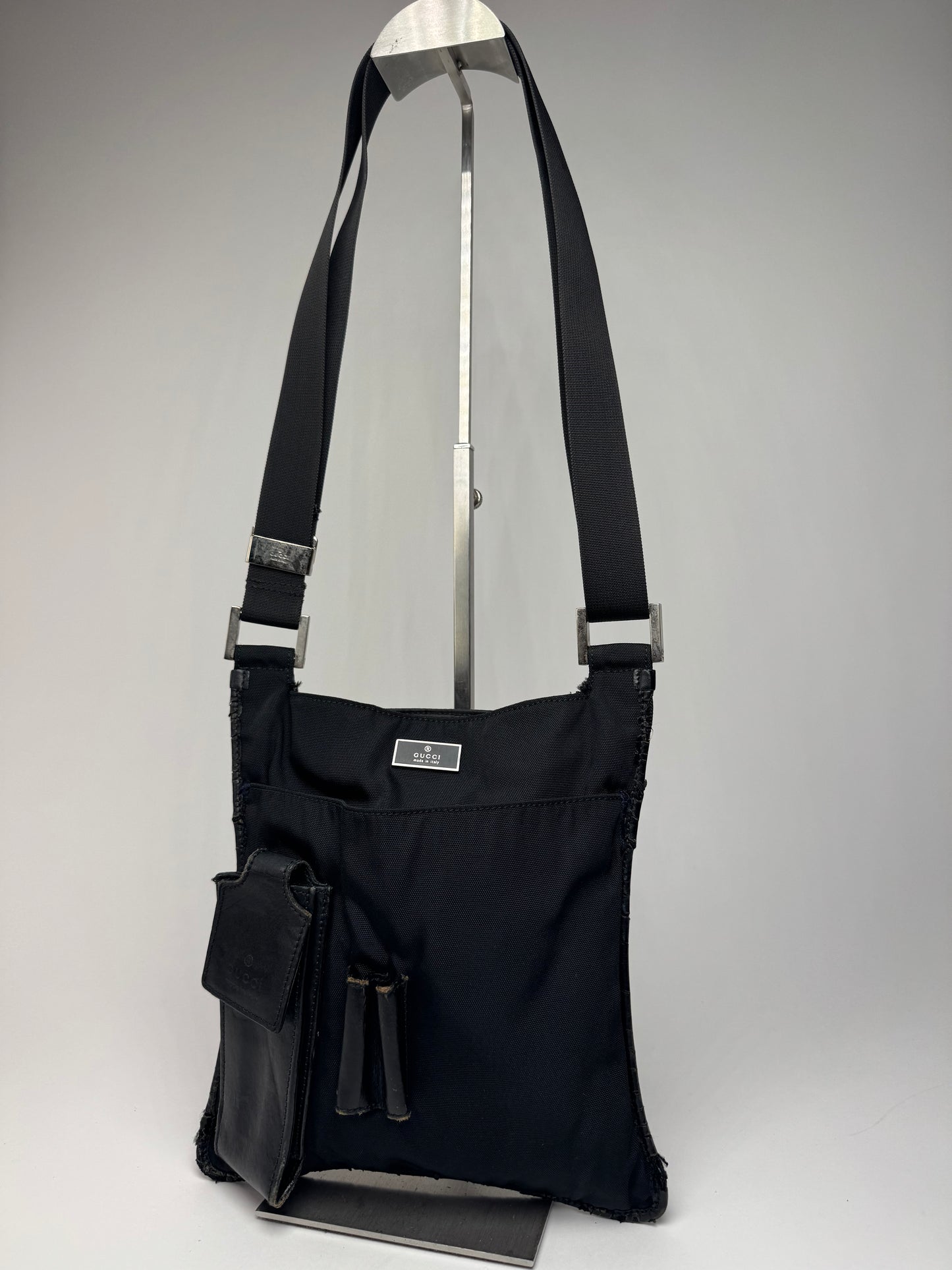 Vintage Gucci Multiway Leather Polyester Bag Black