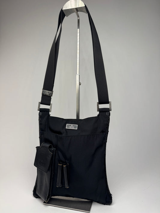 Vintage Gucci Multiway Leather Polyester Bag Black