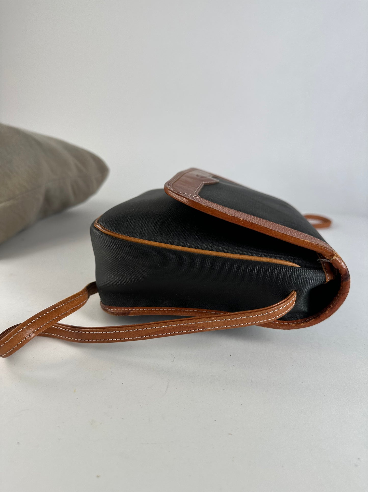 Vintage Dior Canvas Leather Shoulder Bag Black Tan