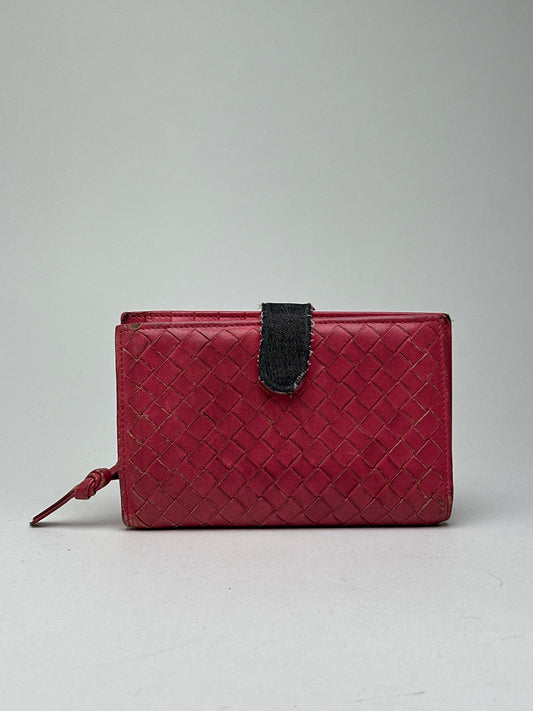 Vintage Bottega Veneta Intreciato wallet red