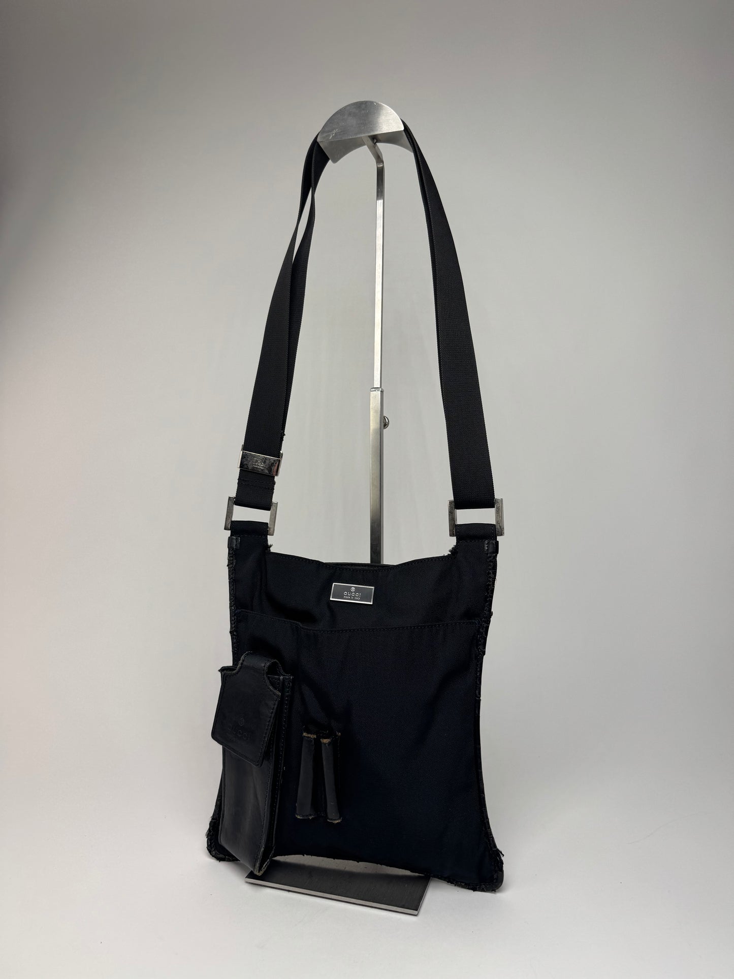 Vintage Gucci Multiway Leather Polyester Bag Black