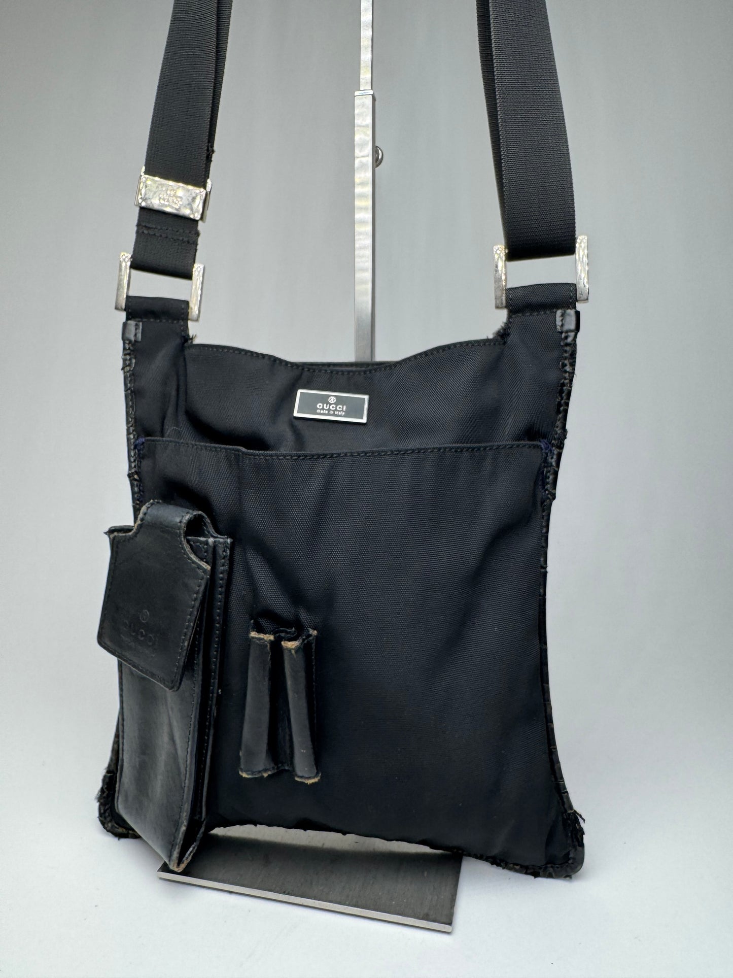 Vintage Gucci Multiway Leather Polyester Bag Black