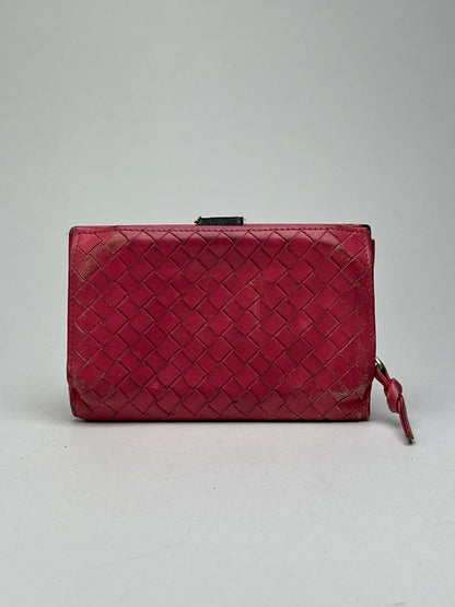 Vintage Bottega Veneta Intreciato wallet red