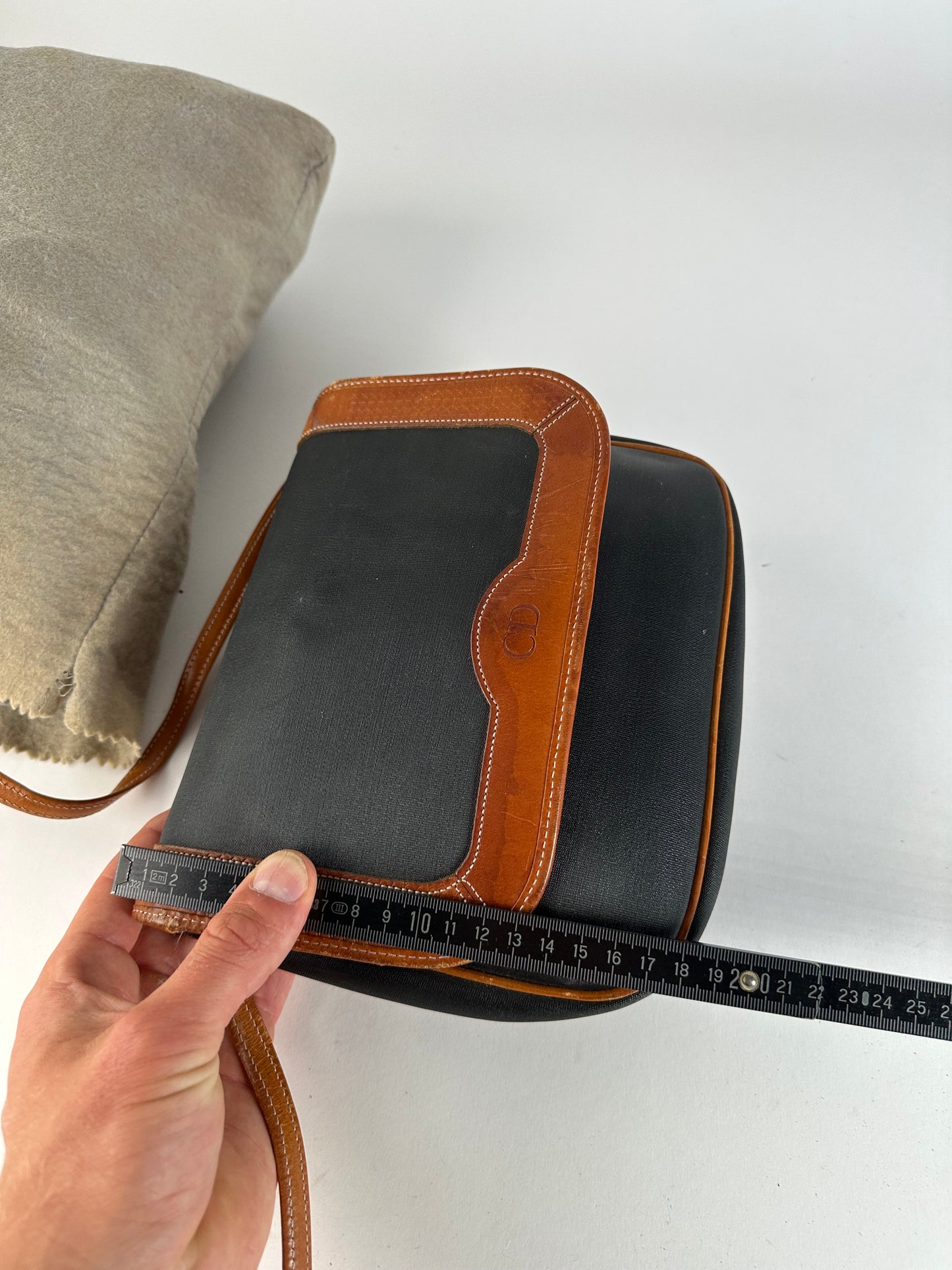 Vintage Dior Canvas Leather Shoulder Bag Black Tan