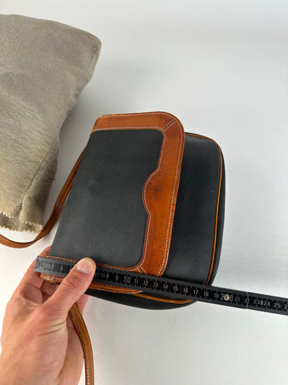 Vintage Dior Canvas Leather Shoulder Bag Black Tan