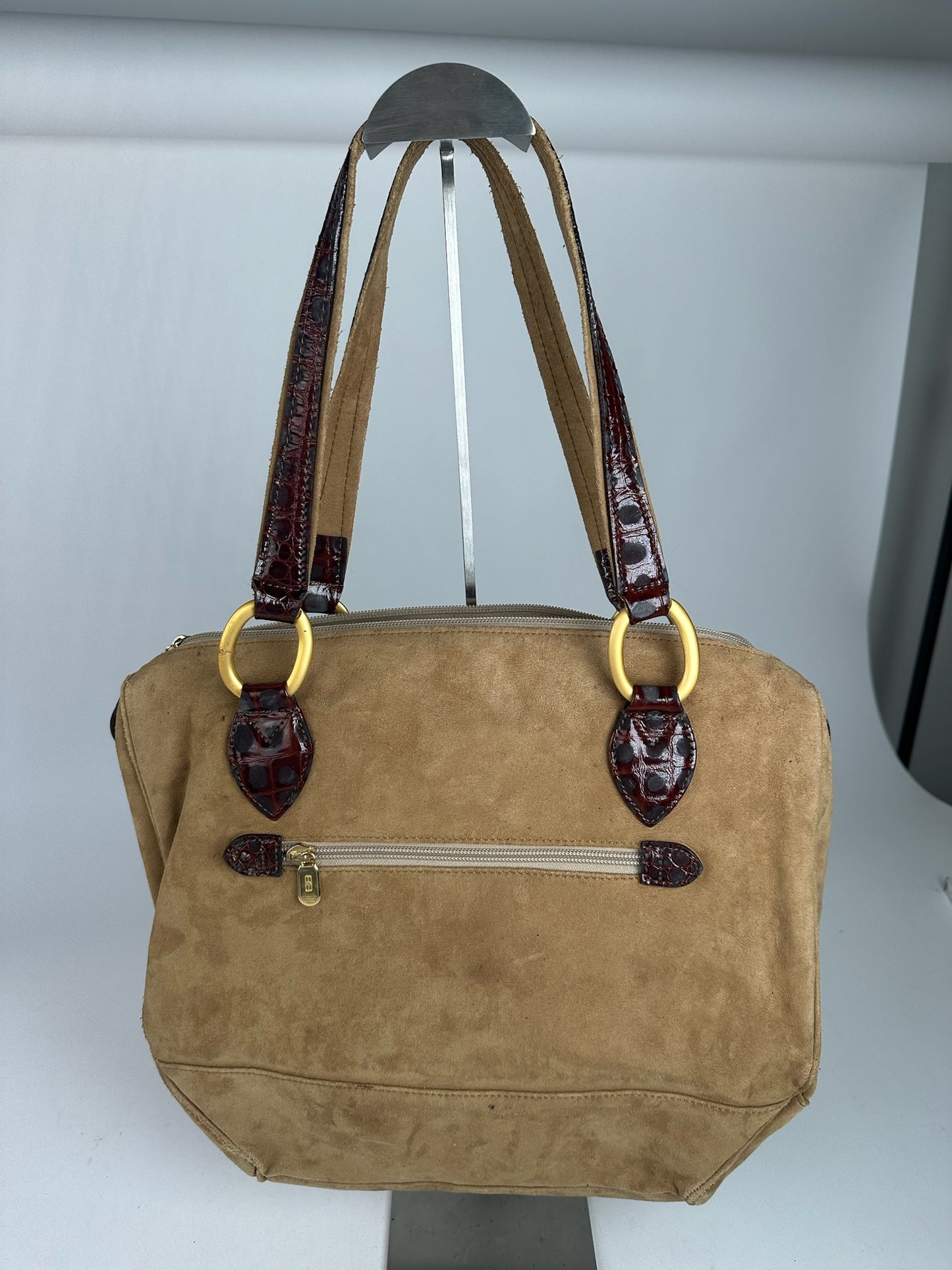 Vintage Balenciaga Suede Patent Leather Bag Purple Brown