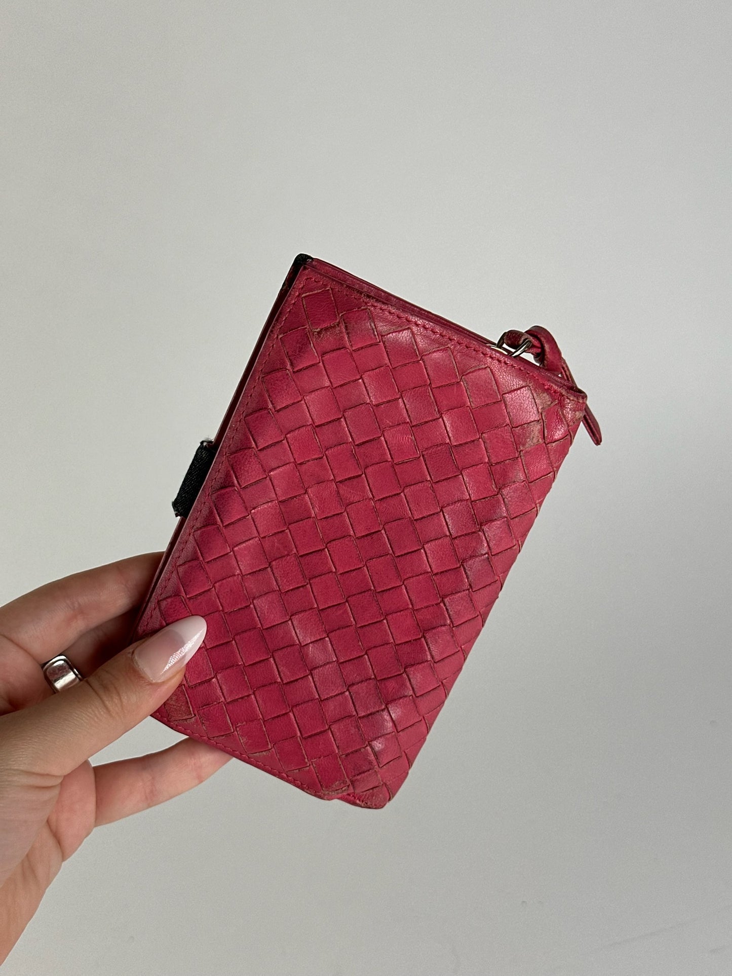 Vintage Bottega Veneta Intreciato wallet red