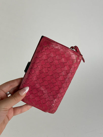 Vintage Bottega Veneta Intreciato wallet red