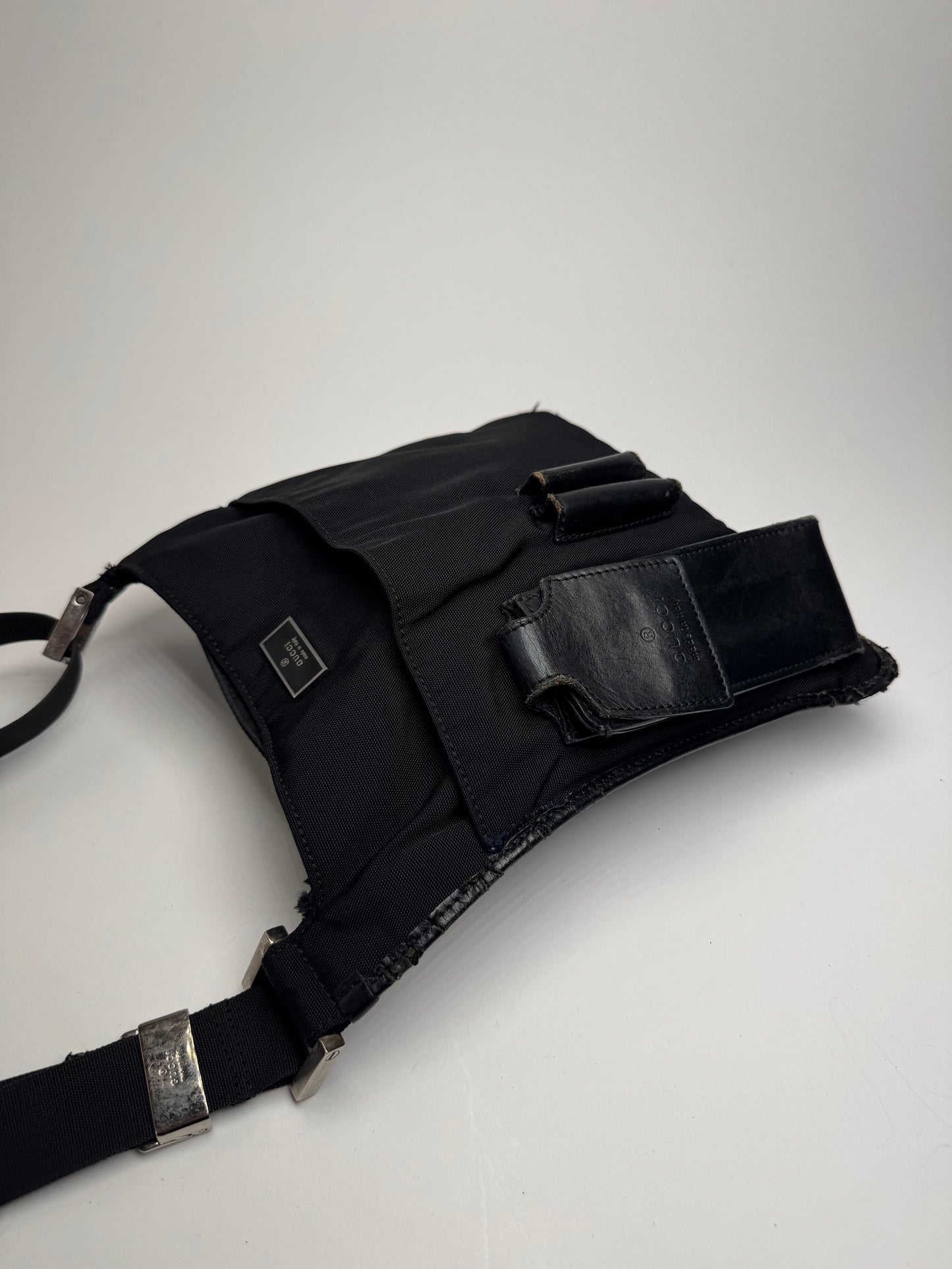 Vintage Gucci Multiway Leather Polyester Bag Black