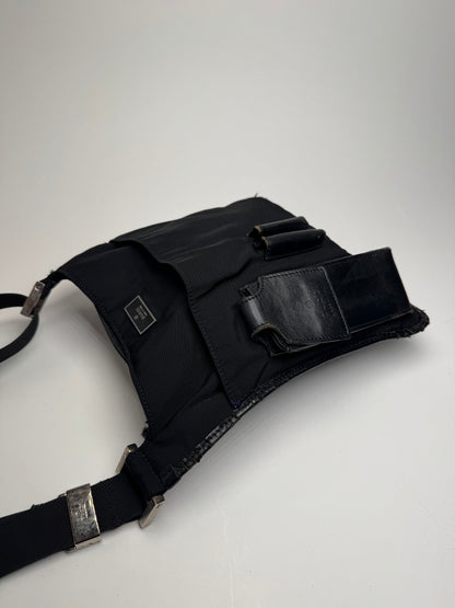 Vintage Gucci Multiway Leather Polyester Bag Black