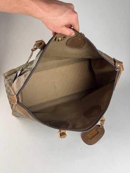 Vintage Gucci Monogram Leather Weekender Grey Brown