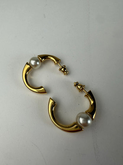 Vintage Chloe Pearl Accent Stud Earrings Gold-Tone France