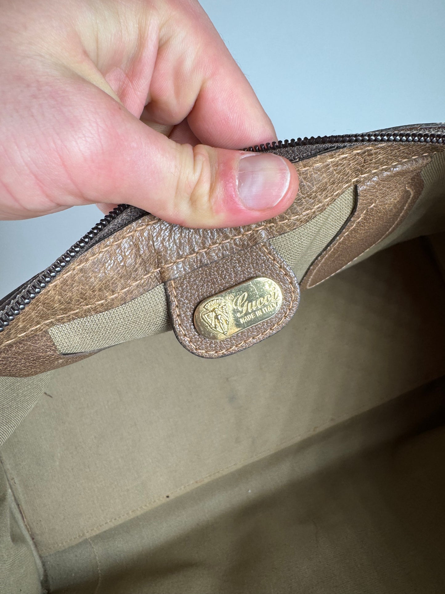 Vintage Gucci Monogram Leather Weekender Grey Brown