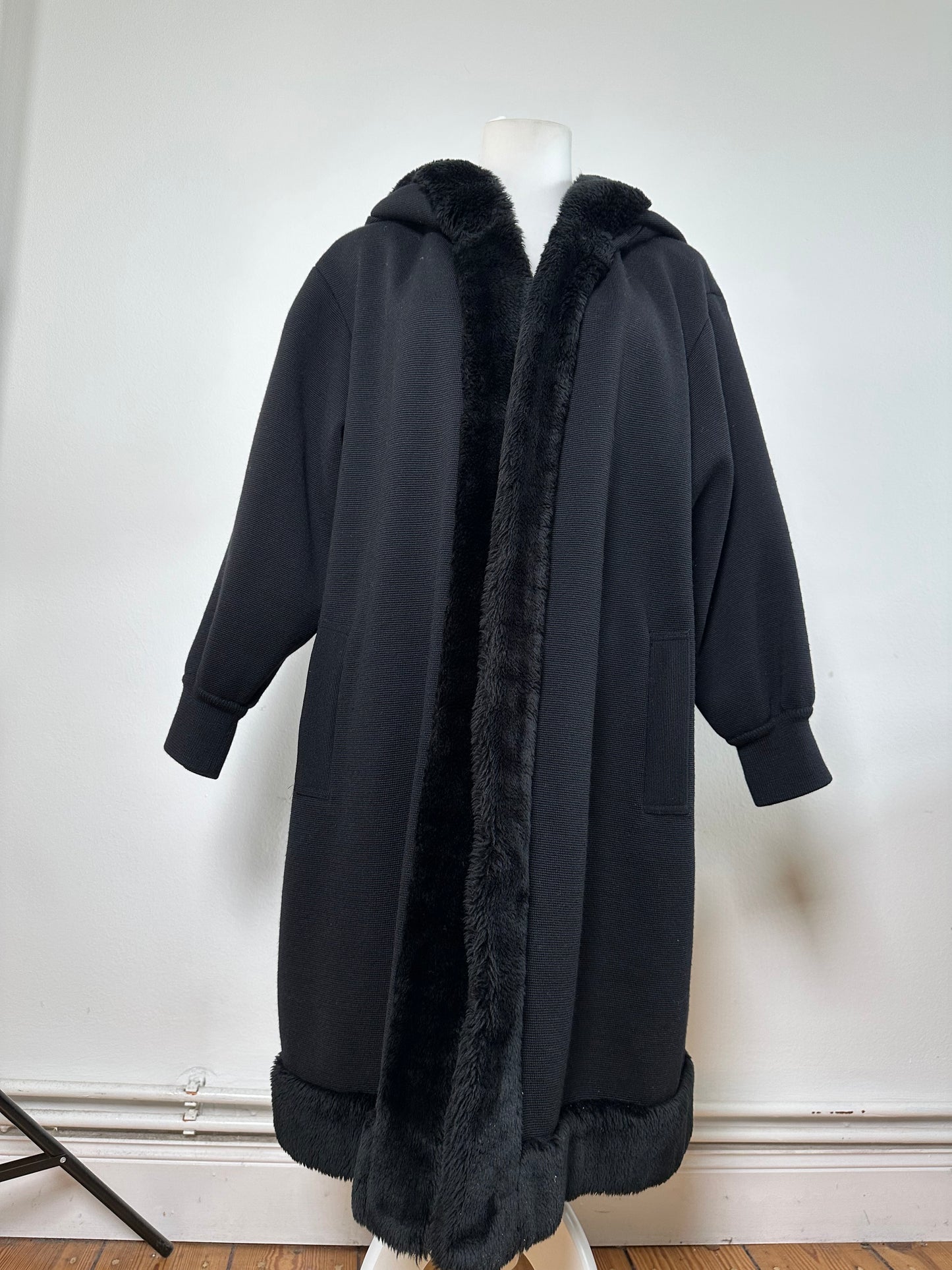 Vintage Yves Saint Laurent Wool Fur Trim Coat Black M
