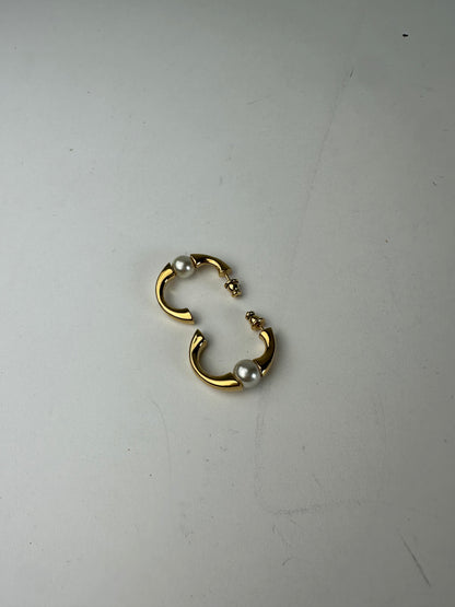 Vintage Chloe Pearl Accent Stud Earrings Gold-Tone France