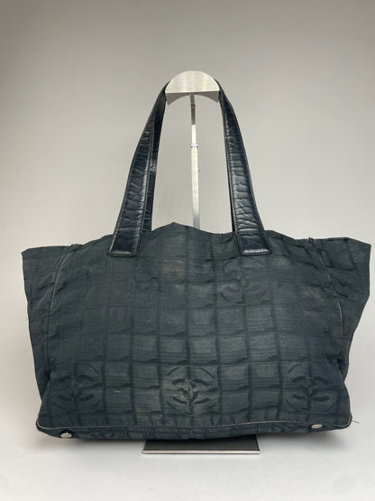 Vintage Chanel New Travel Line Monogram Tote Bag Black