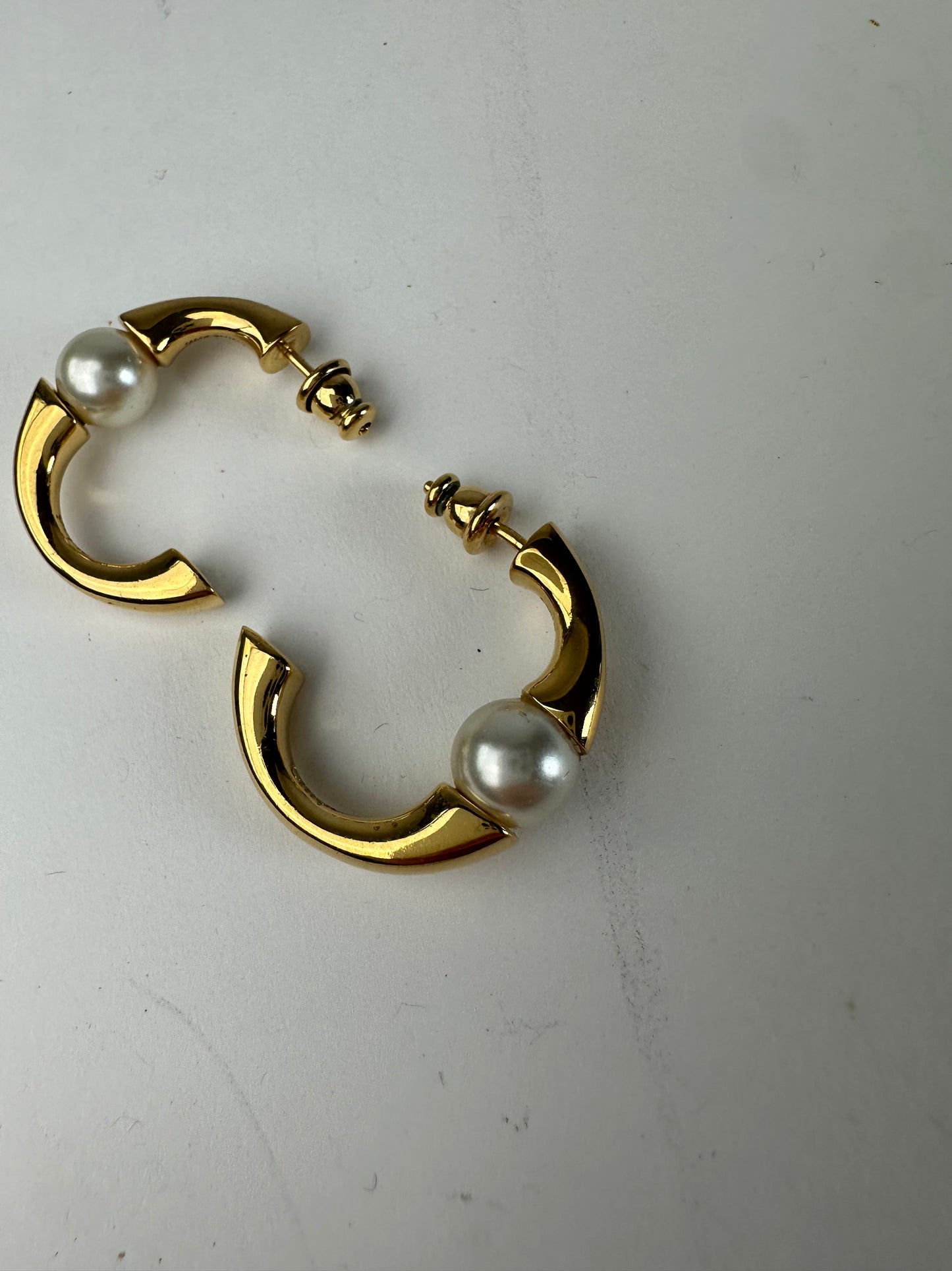 Vintage Chloe Pearl Accent Stud Earrings Gold-Tone France