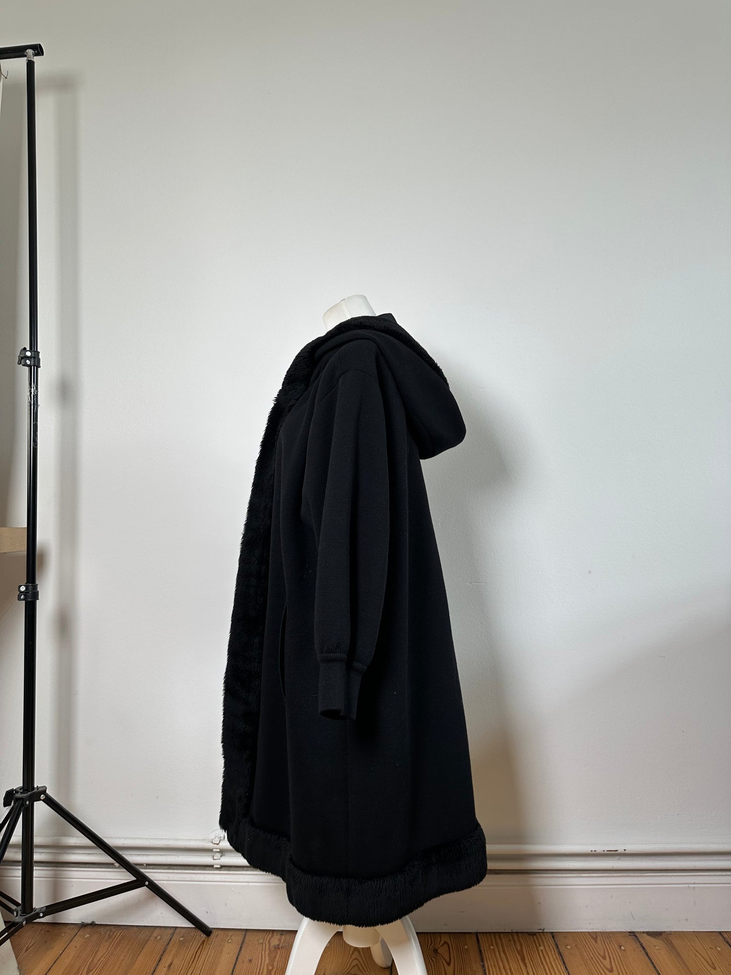 Vintage Yves Saint Laurent Wool Fur Trim Coat Black M
