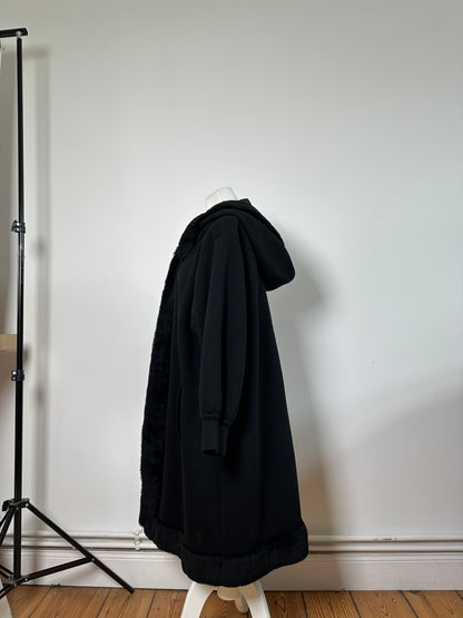 Vintage Yves Saint Laurent Wool Fur Trim Coat Black M