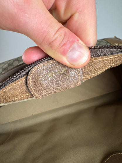 Vintage Gucci Monogram Leather Weekender Grey Brown