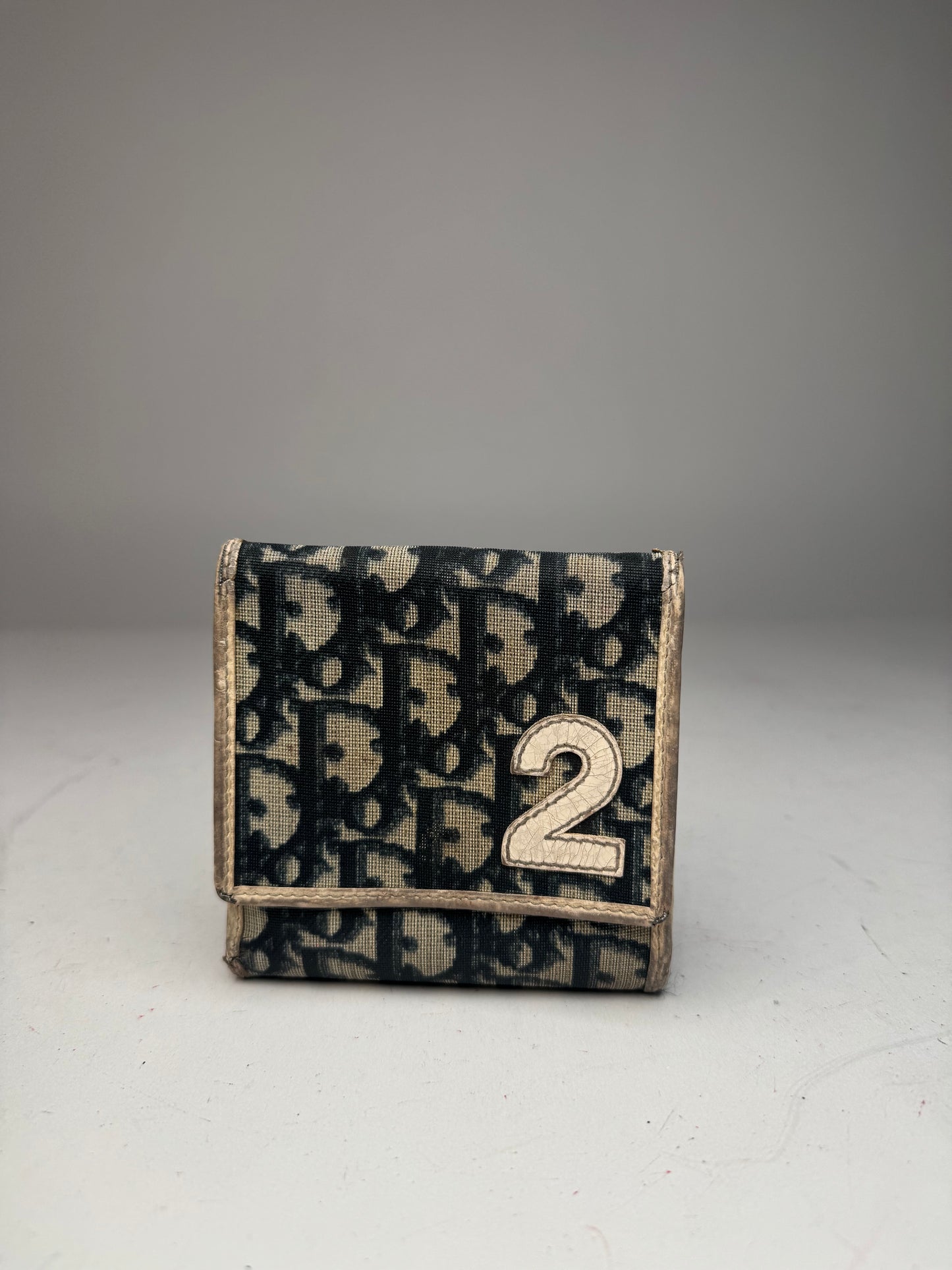 Vintage Dior Oblique Monogram Leather Wallet blue White