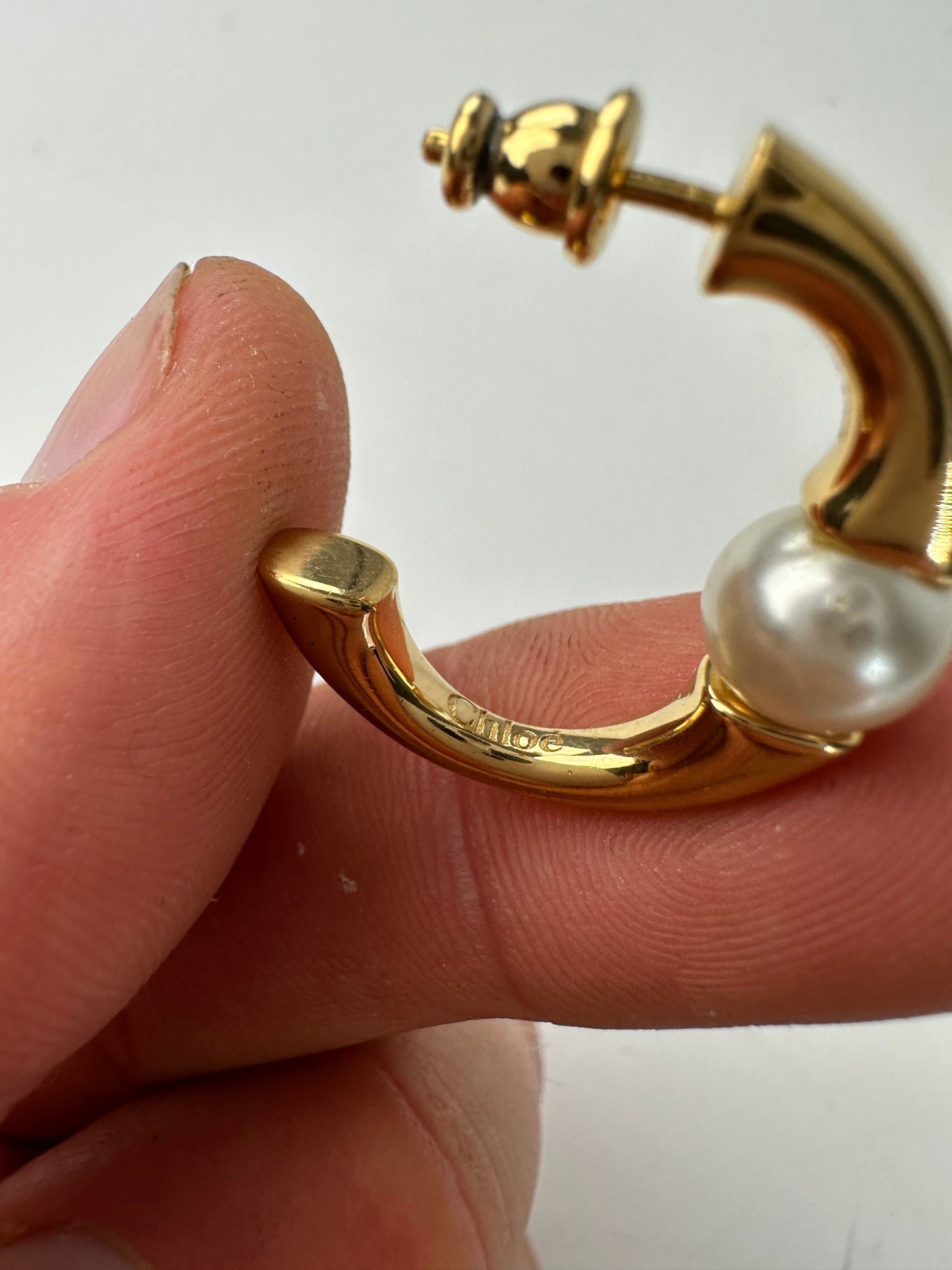 Vintage Chloe Pearl Accent Stud Earrings Gold-Tone France