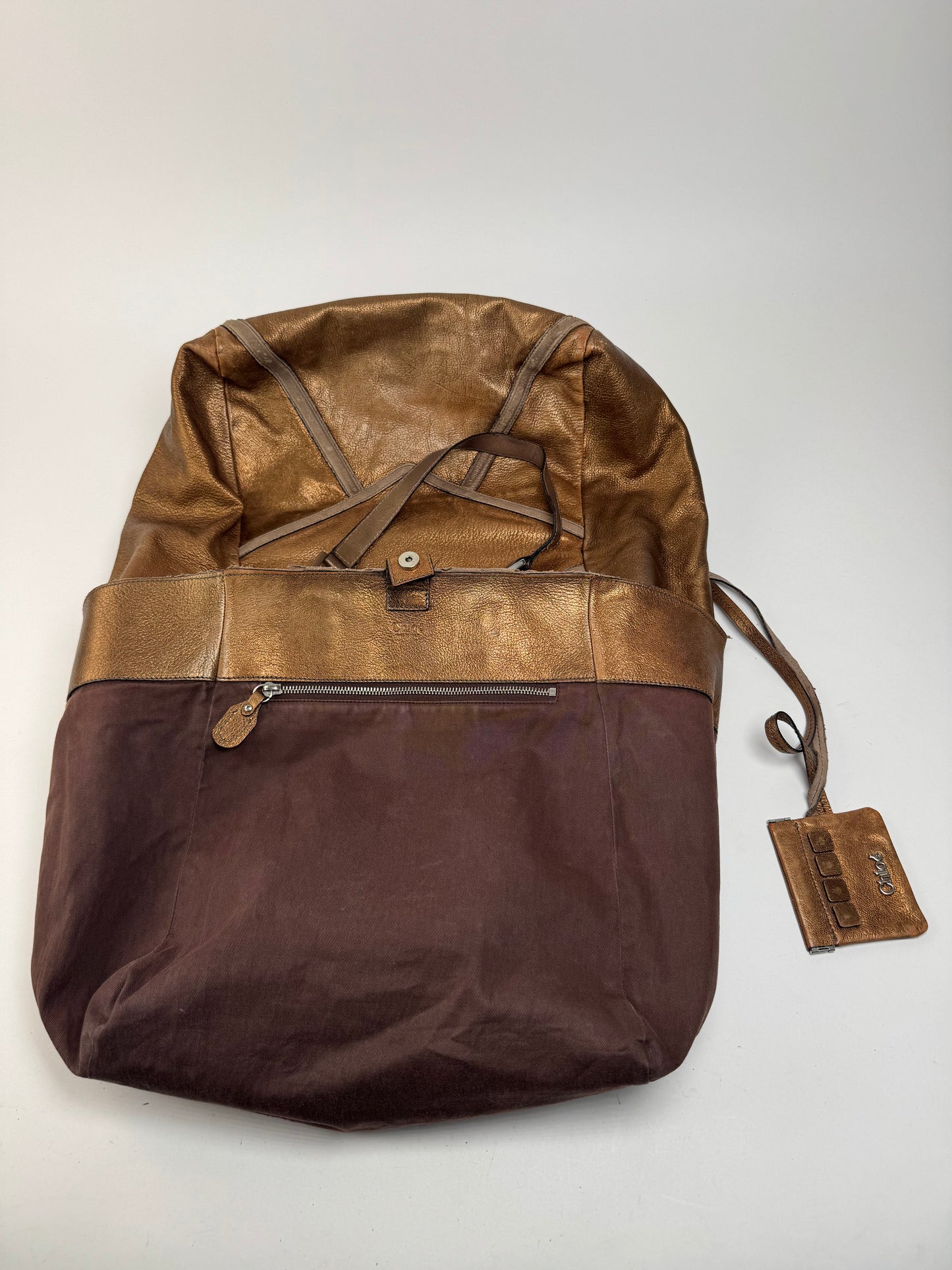 Vintage Chloe Gold Brown leather shopper metallic