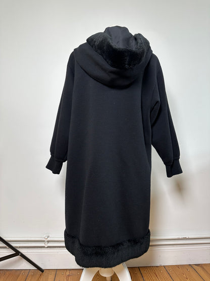 Vintage Yves Saint Laurent Wool Fur Trim Coat Black M