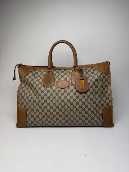 Vintage Gucci Monogram Leather Weekender Grey Brown
