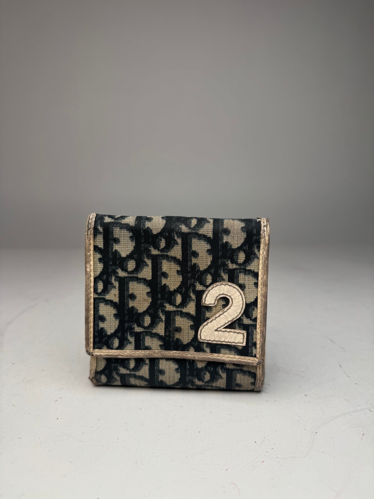 Vintage Dior Oblique Monogram Leather Wallet blue White