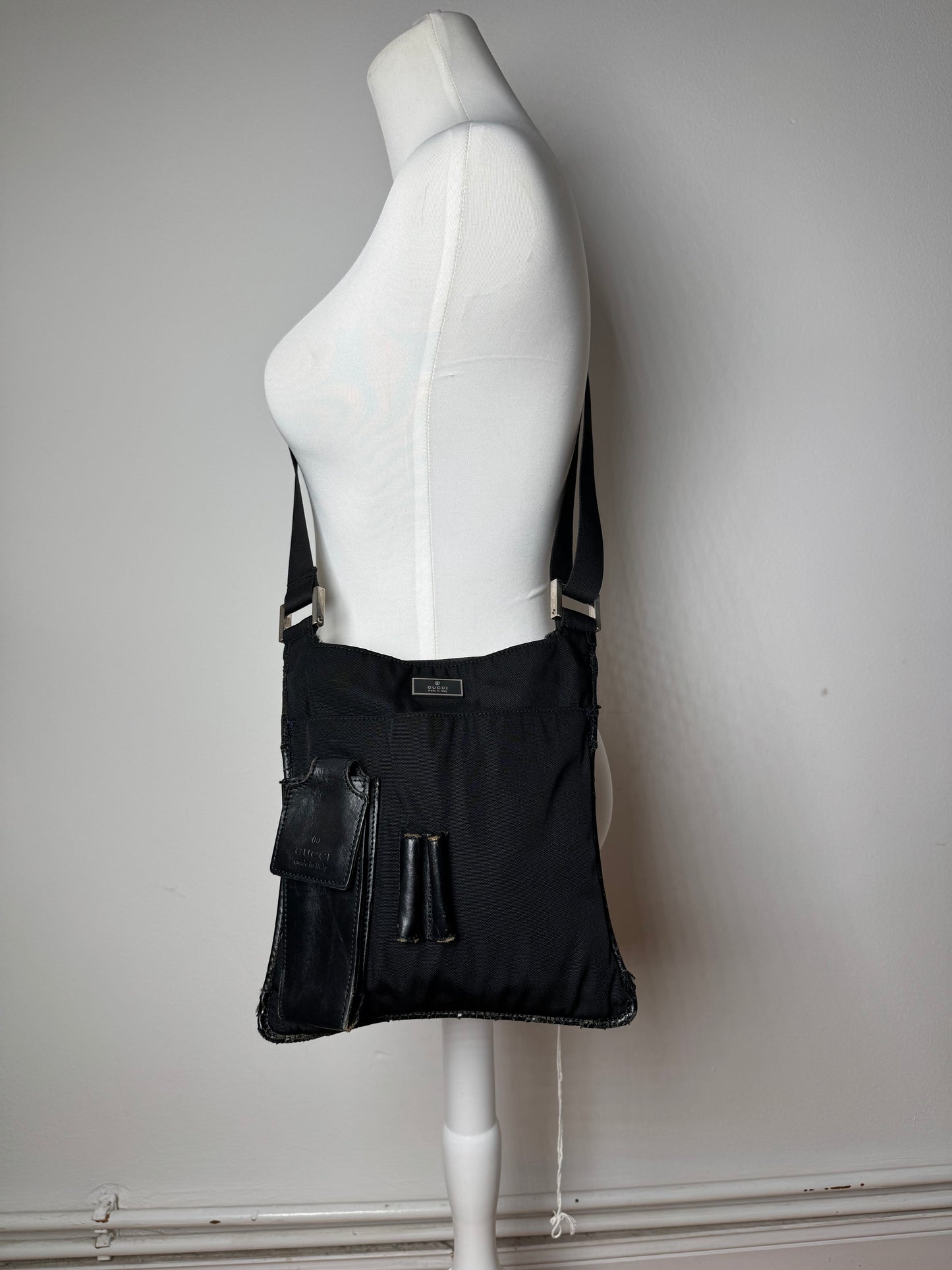 Vintage Gucci Multiway Leather Polyester Bag Black