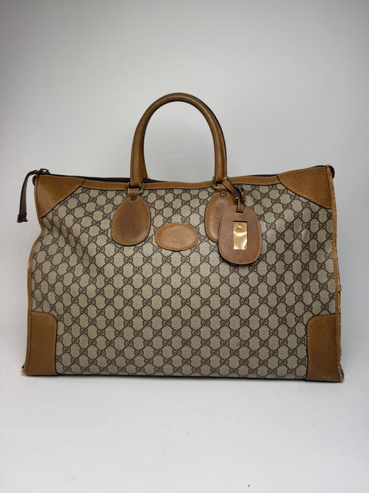 Vintage Gucci Monogram Leather Weekender Grey Brown
