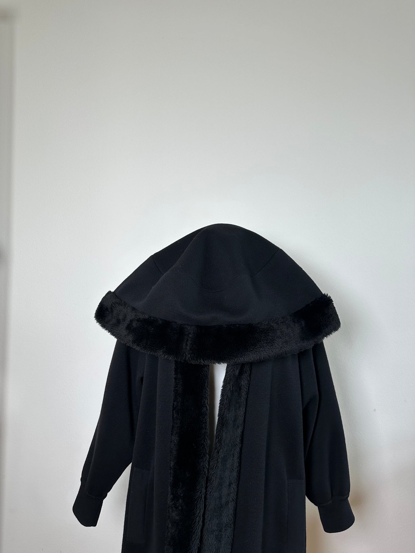 Vintage Yves Saint Laurent Wool Fur Trim Coat Black M