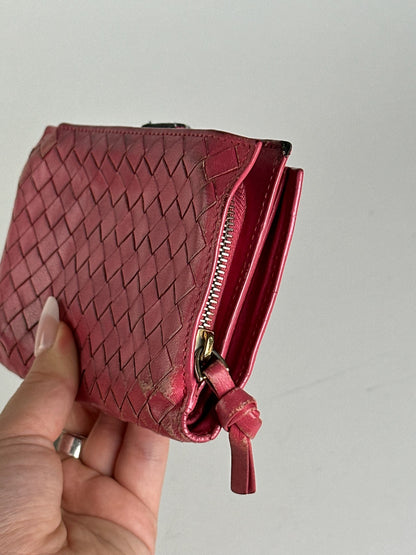 Vintage Bottega Veneta Intreciato wallet red