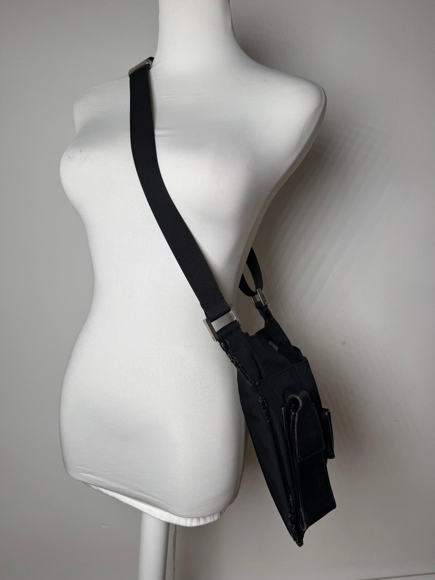 Vintage Gucci Multiway Leather Polyester Bag Black