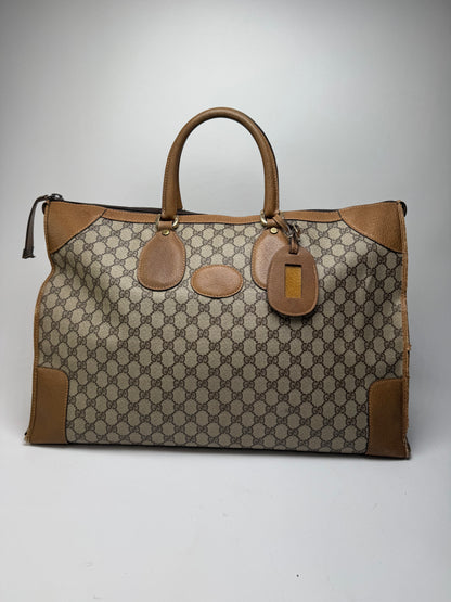 Vintage Gucci Monogram Leather Weekender Grey Brown
