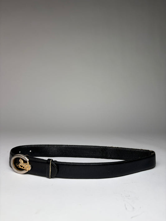 Vintage Celine Leather Belt Black Gold Buckle