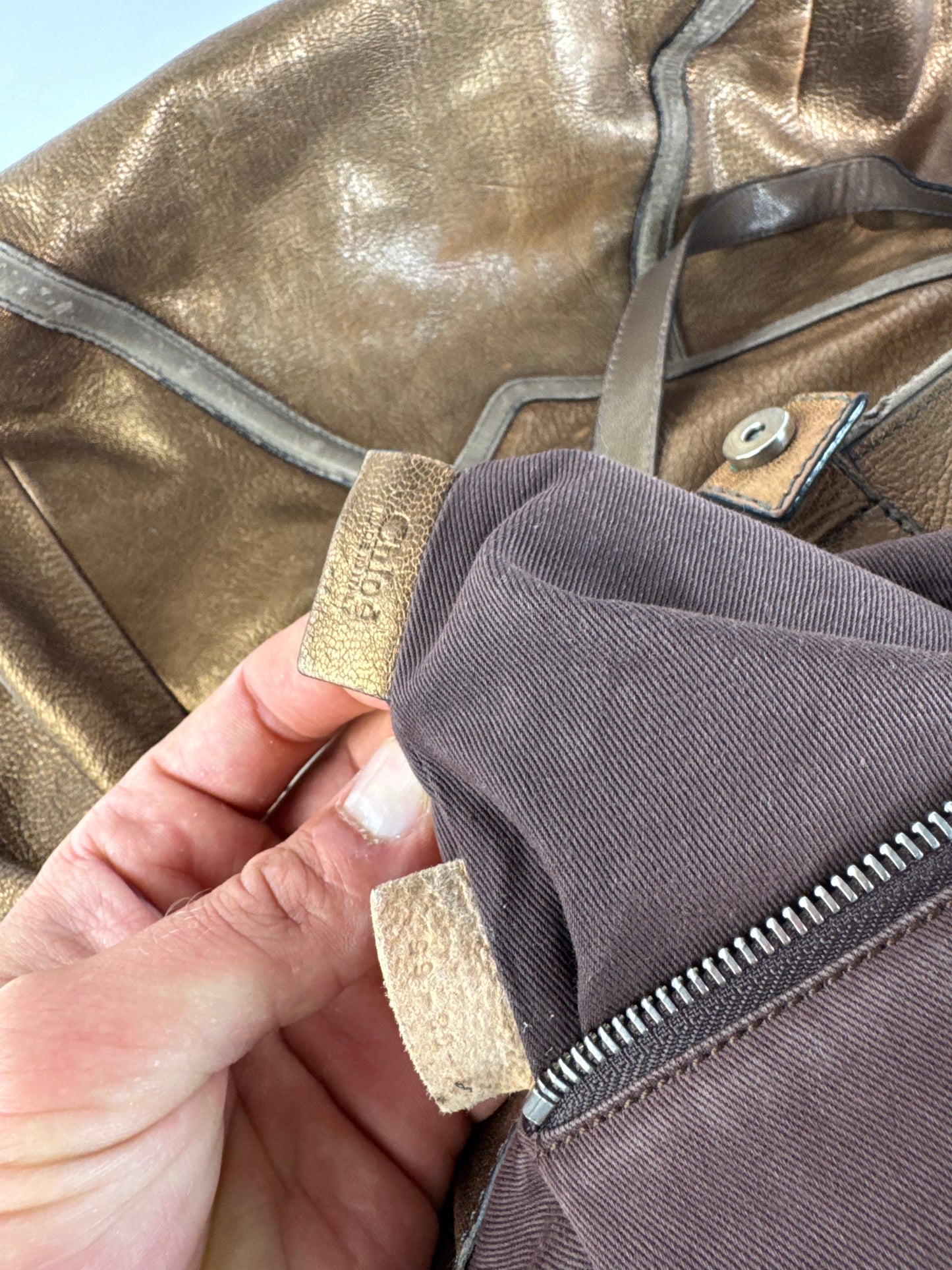 Vintage Chloe Gold Brown leather shopper metallic