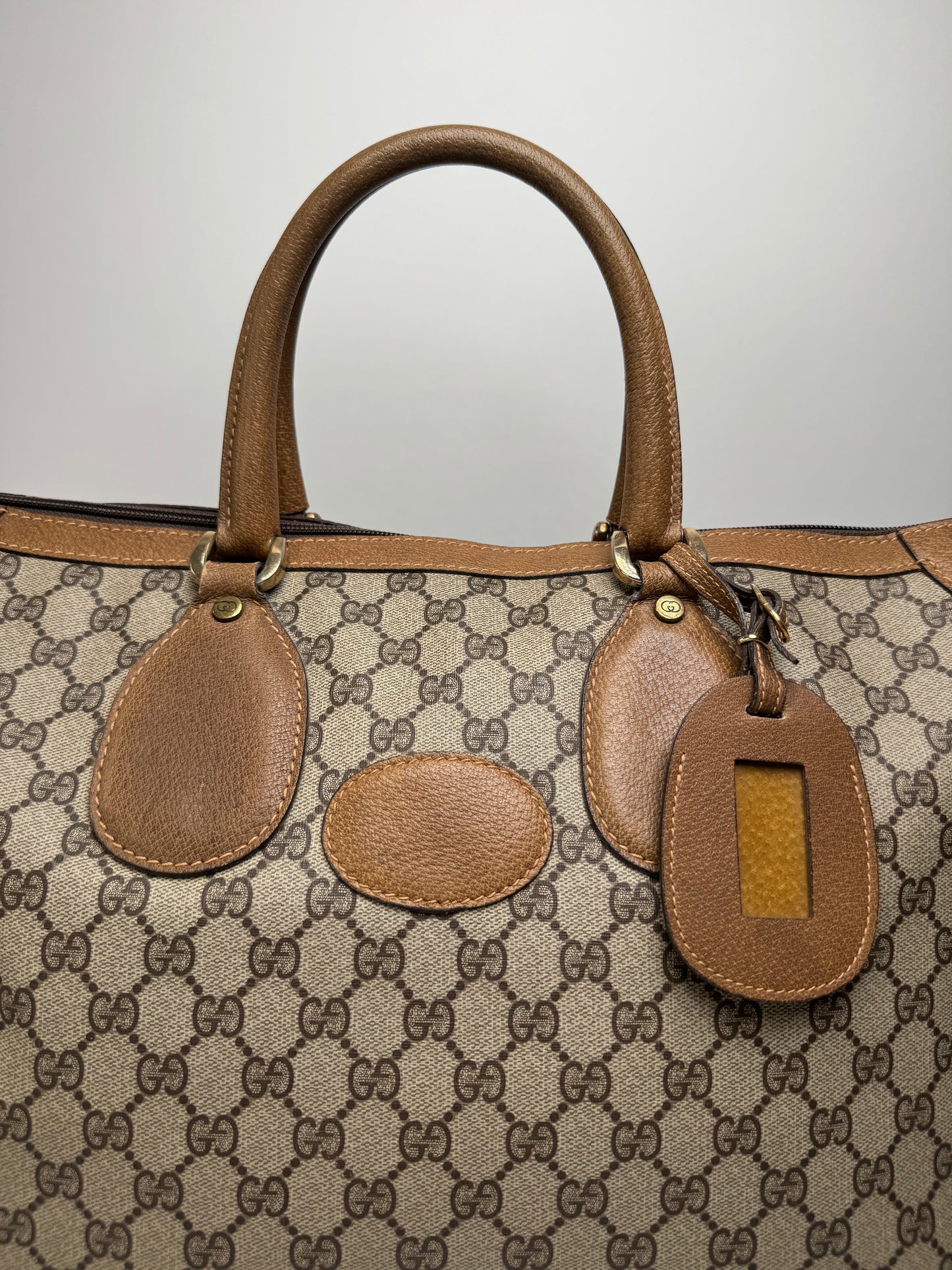 Vintage Gucci Monogram Leather Weekender Grey Brown